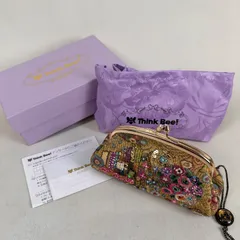 未使用 Think Bee! がま口ポーチ ビーズ刺繍 ゴールド金具 箱付 スパンコール 花柄 小物入れ レディース シンクビーのサムネイル
