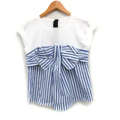ランバンオンブルー LANVIN en Bleu ビスチェ Tシャツ カットソー リボン ストライプ コットン 綿 38 ホワイト 白 ブルー 青 /FT36のサムネイル