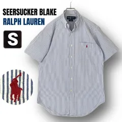 ラルフローレン★シアサッカー素材BLAKEシャツ★ボタンダウンカラー★RALPH LAUREN★ブルーストライプ/半袖★メンズS     #2606J073のサムネイル