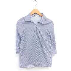 N.Natural Beauty Basic N.ナチュラルビューティーベーシック シャツ ブラウス ストライプ ハーフボタン ステンカラー 七分袖 M ブルー ホワイト 青 白 /TTのサムネイル
