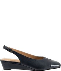 트로터스 여성 신발 샌들 캡 가죽 Trotters Dea Leather Slingback Wedge Patent Cap Toe Pumps Navy 네이비
