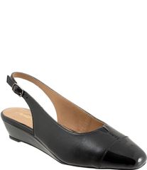 트로터스 여성 신발 샌들 캡 가죽 Trotters Dea Leather Slingback Wedge Patent Cap Toe Pumps Black 블랙