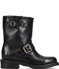 플라이 여성 신발 부츠 레인 부츠 가죽 Frye Viv Leather Buckle Hardware Short Engineer Booties Black 블랙