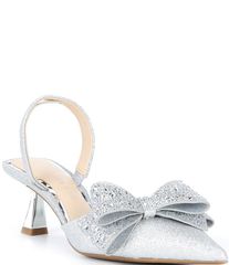 알렉스 마리 여성 신발 힐 Alex Marie Wendy Glitter Rhinestone Bow Slingback Pumps Silver 실버
