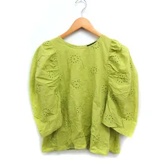 ダブルクローゼット w closet カットワークレース シャツ ブラウス パワーショルダー 七分袖 コットン 綿 ライトグリーン 薄緑 /FT32のサムネイル