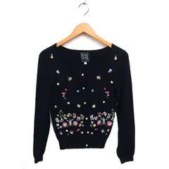 シンシアローリー CYNTHIA ROWLEY カーディガン ニット クロップド リブ コットン 綿 刺繍 花柄 長袖 2 黒 ブラック /NT4のサムネイル