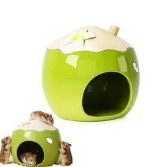 新品 Roczential ハムスターの隠れ場所、フルーツ型のセラミック、人里離れた家、ベッド、チンチラの巣箱、リスが眠る小動物ペット、洗える大型セラミックハムスターの巣の生息地 (緑ココナッツ)のサムネイル