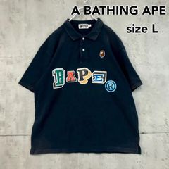A BATHING APE 長袖 ラガーシャツ ボーダー 刺繍ロゴ キムタク - メルカリ