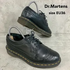 Dr.Martens ドクターマーチン EU36 5ホール ウイングチップ ブローグ シューズ ローカット ドレスシューズ 厚底 エアクッション ソール イエローステッチ タイ製 ブラック 黒 靴 ★ ■■のサムネイル