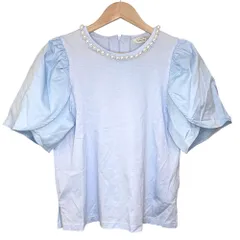 良品 TORRAZZO DONNA トラッゾドンナ パール チューリップスリーブトップス カットソー ブラウス サイズF ブルー レディース 古着 中古 USEDのサムネイル