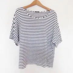 美品 DENHAM デンハム コットンリネン ボーダー柄 半袖 ワイドカットソー Tシャツ XS ブラック×ホワイト レディース 古着 中古 USEDのサムネイル