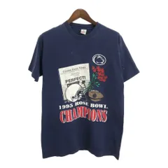 90年代 USA製 1995 ROSE BOWL 半袖Ｔシャツ アメフト カレッジ ネイビー(メンズ L)中古 古着 U1117のサムネイル