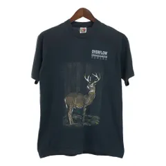 90年代 FRUIT OF THE LOOM アニマルプリント シカ 半袖Ｔシャツ ブラック(メンズ L)中古 古着 U2676のサムネイル
