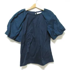 美品 mila schon ミラショーン 半袖 パフスリーブ ジャージーカットソー プルオーバー 38 ネイビー レディース 古着 中古 USED