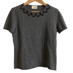 美品 Harrods ハロッズ ビーズ装飾 カシミヤ100％ ショートスリーブ ニット カットソー セーター グレー レディース 古着 中古 USEDのサムネイル