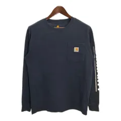 Carhartt カーハート 長袖ポケットＴシャツ 袖プリント ネイビー (メンズ S) 中古 古着 T4250のサムネイル