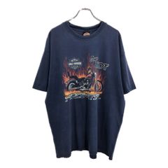 00年代 USA製 HARLEY DAVIDSON ハーレーダビッドソン 半袖Ｔシャツ 大きいサイズ モーターサイクル ネイビー(メンズ XXL)中古 古着 U3864