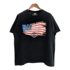 USA製 HARLEY DAVIDSON ハーレーダビッドソン 星条旗 半袖Ｔシャツ モーターサイクル ブラック(メンズ XL)中古 古着 T9740