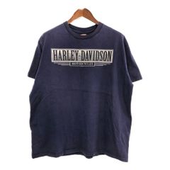 00年代 USA製 HARLEY DAVIDSON ハーレーダビッドソン 半袖Ｔシャツ 大きいサイズ モーターサイクル ネイビー(メンズ 2XL)中古 古着 T9749