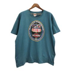 00年代 HARLEY DAVIDSON ハーレーダビッドソン 半袖Ｔシャツ モーターサイクル グリーン(メンズ XL)中古 古着 T9855