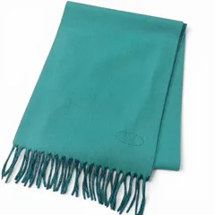 極美品□HERMES エルメス カシミヤ100％ パンチングHロゴ フリンジマフラー ストール ショール ターコイズブルー イタリア製 メンズのサムネイル