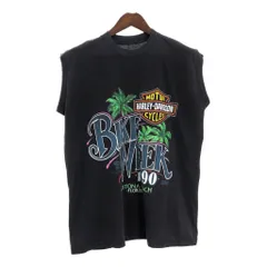 90年代 HARLEY DAVIDSON ハーレーダビッドソン BIKE WEEK 1990 ノースリーブＴシャツ ブラック（メンズ XL相当）中古 古着 T5236のサムネイル