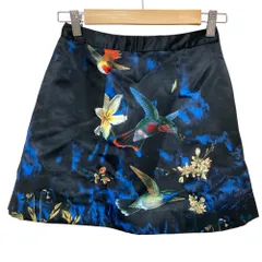 美品 Alice + Olivia アリスオリビア バード フラワープリント トラペーズ ミニスカート ブラック レディース 古着 中古 USEDのサムネイル