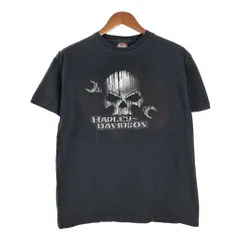 00年代 USA製 HARLEY DAVIDSON ハーレーダビッドソン スカルロゴ 半袖Ｔシャツ ブラック (メンズ L) 中古 古着 T4610のサムネイル