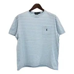 Polo by Ralph Lauren ポロ ラルフローレン ポケットＴシャツ ボーダー ライトブルー(メンズ L)中古 古着 T7579のサムネイル