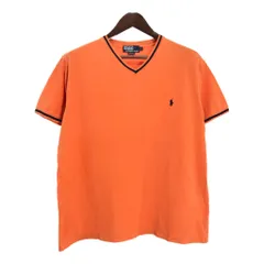 90年代 Polo by Ralph Lauren ポロ ラルフローレン ワンポイントロゴ Vネック 鹿の子Ｔシャツ オレンジ(メンズ L)中古 古着 U1259のサムネイル