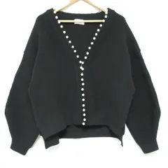 良品 22AW La boutique BonBon ラブティックボンボン フェイクパール ニットカーディガン サイズF ブラック レディース 古着 中古 USEDのサムネイル
