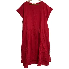 美品 tumugu ツムグ フレンチスリーブ ひざ丈 ワンピース サイズS レッド レディース 古着 中古 USEDのサムネイル