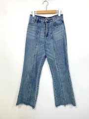 CLASSICAL ELF クラシカルエルフ 美脚 センターライン 裾フリンジセミフレア デニムパンツ sizeM/青 ■■ レディース