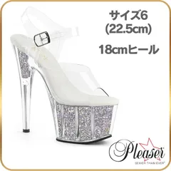 22.5 cm サンダル 厚底 Pleaser プリーザー 18cm ヒール 透明 クリア シルバー グリッター ラメ アンクルストラップ オープントゥ ハイヒール クリアヒール 靴 シューズ コスプレ レディース メンズ ADO708G/C/SGIのサムネイル