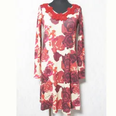 美品 PAOLA FRANI パオラフラーニ バラプリントワンピース 984043 サイズ36 ベージュ レッド レディース 古着 中古 USEDのサムネイル