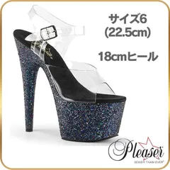 22.5 cm プリーザー ヒール サンダル 厚底 18cm ヒール 透明 クリア 黒 ブラック グリッター ラメ アンクルストラップ オープントゥ ハイヒール ピンヒール 靴 女装 衣装 レディース メンズ Pleaser ADORE-708LGのサムネイル