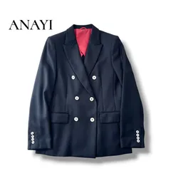 アナイ ANAYI テーラードジャケット ダブルブレスト 紺ブレ ネイビー ウール 38 M 美品 6JU044のサムネイル