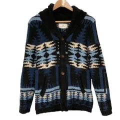 美品 URBAN RESEARCH Sonny Label アーバンリサーチ サニーレーベル ショールカラー パイル地 カーディガン L ブラック ブルー メンズ 古着 中古 USEDのサムネイル