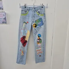 パッチワーク デニム パンツ ライト ブルー