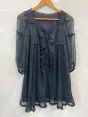 PC50⚫︎Pride gIide⚫︎プライドグライド⚫︎ワンピース⚫︎長袖⚫︎フリル⚫︎シースル⚫︎チェック⚫︎レディース⚫︎size36⚫︎緑×紺のサムネイル