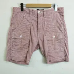 The DUFFER of St.GEORGE ザダファーオブセントジョージ ショート ハーフ パンツ ヒッコリーストライプ 総柄 日本製 コットン 古着 レッド ホワイト M F454のサムネイル