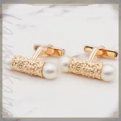【中古】WAKO 銀座・和光 カフリンクス カフス カフスボタン スウィヴル式 パール ゴールド K14 ゴールド金具のサムネイル