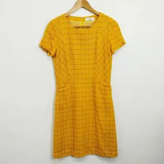 Karl Lagerfeld カールラガーフェルド チェック柄 ツイード ひざ丈 ワンピース 半袖 ポケット ウール レトロ VINTAGE 古着 イエロー F458のサムネイル