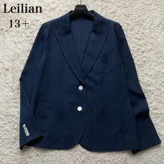 レリアン Leilian イタリア生地 日本製 サマー テーラードジャケット シングル ステッチ パッチポケット 大きいサイズ 13＋ XL 3L相当ゆったり ネイビー 紺 レディース お出かけ セレモニー フォーマル 上品 エレガント オフィス 美品のサムネイル