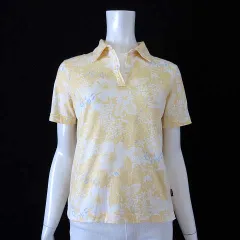 マックレガー マクレガー McGREGOR ポロシャツ カットソー ロゴ ハイビスカス 花柄 スキッパー コットン 半袖 M 黄 イエロー オフ白 グレーのサムネイル