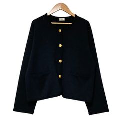 【極美品】エストネーション　洗える　ミラノリブ クルーニットジャケット　銀ボタン 極美品】エストネーション 洗える ミラノリブ クルーニットジャケット