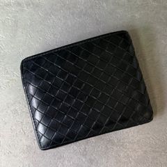 美品】ボッテガ カセット イントレチャート 二つ折り財布 ブラック