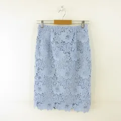 ルルウィルビー Loulou Willoughby スカート タイト ひざ丈 刺繍 花柄 水色 2 *T979のサムネイル