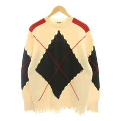 エムエスジーエム MSGM アーガイル柄 ニット セーター ウール S 白 ホワイト 黒 赤 ダメージ加工 長袖 2141MDM11 /YMのサムネイル