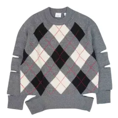 BURBERRY LONDON バーバリー ロンドン アーガイル柄 カット アウト ニット セーター グレー系 M【中古】のサムネイル